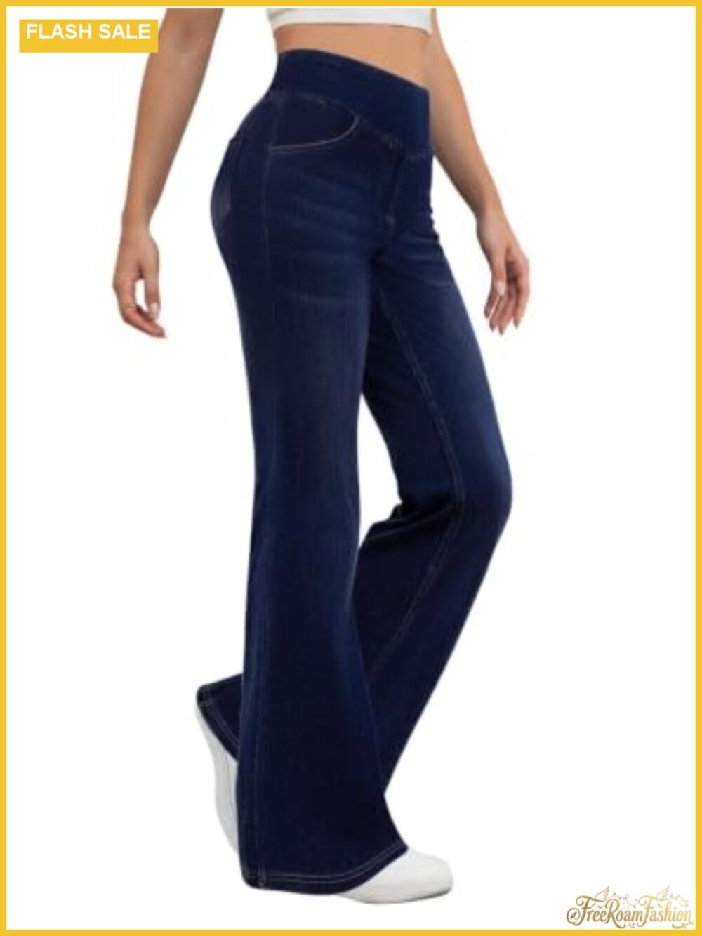 Women's Stretchy Pull On Bootcut Jeans High Rise Flare Casual Denim